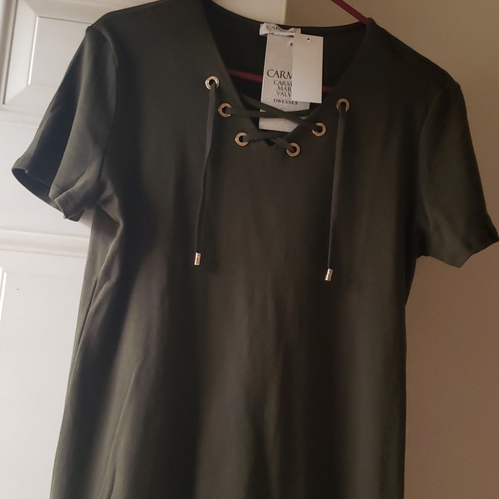Carmen marc valvo up to knee green dress. Olive